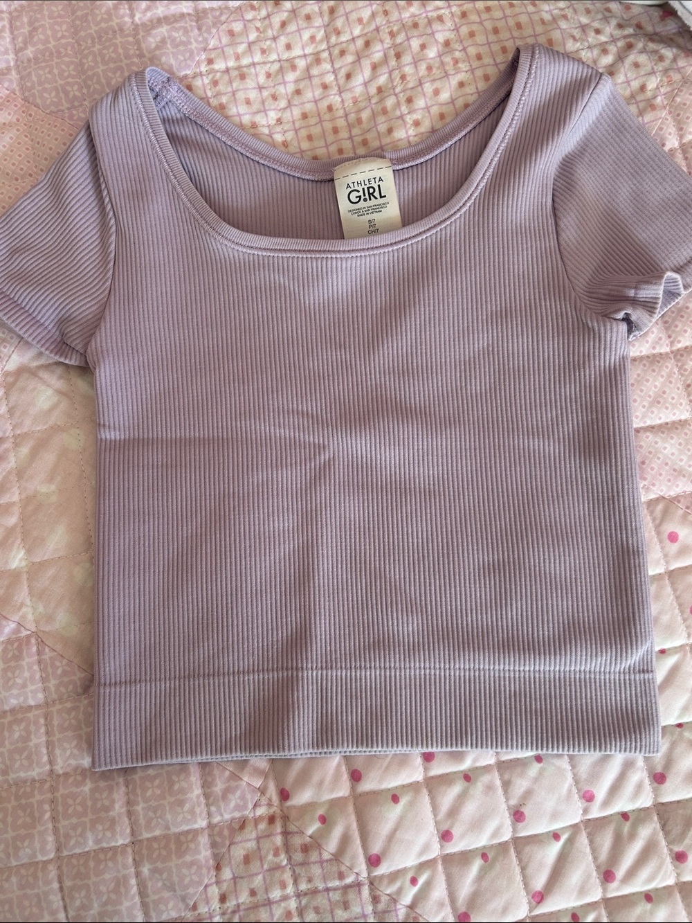NWOT Athleta Girl Lavender Ribbed Crop Tee SIZE 7
